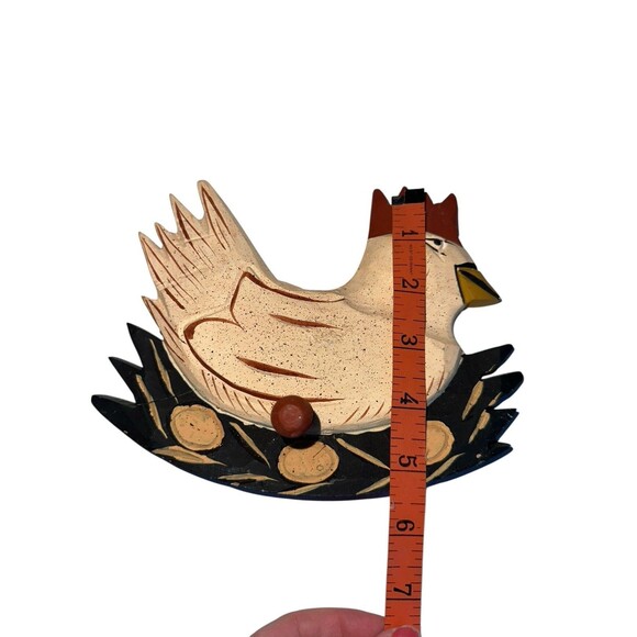 Hand Carved Wooden Chicken Rooster Folk Art Wall Hook Rustic Farmhouse Decor - Picture 10 of 12